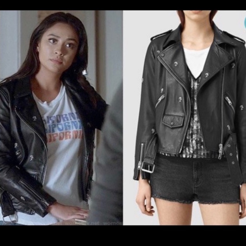 All saints palm tree black
leather jacket Jacket size XS